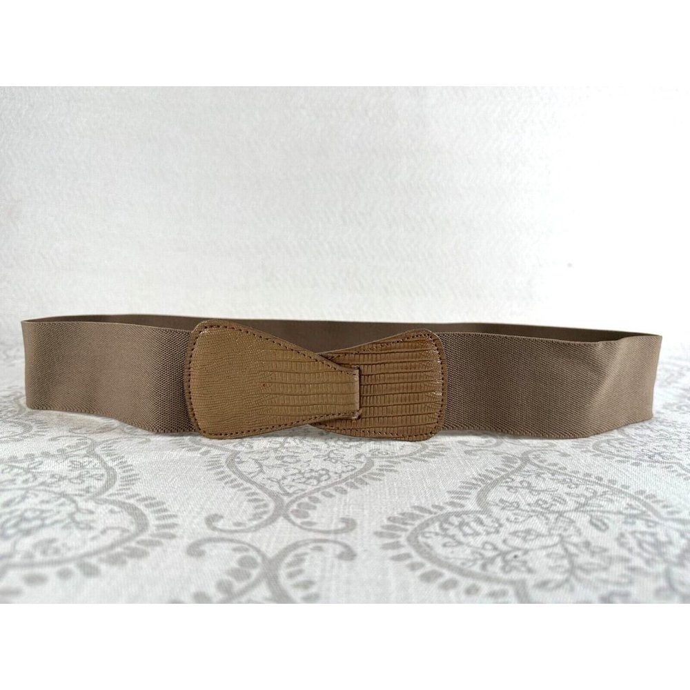Vintage Statement Belt Womens‎ Elastic Waist 90s Retro Wide Brown Tan M/L Hook